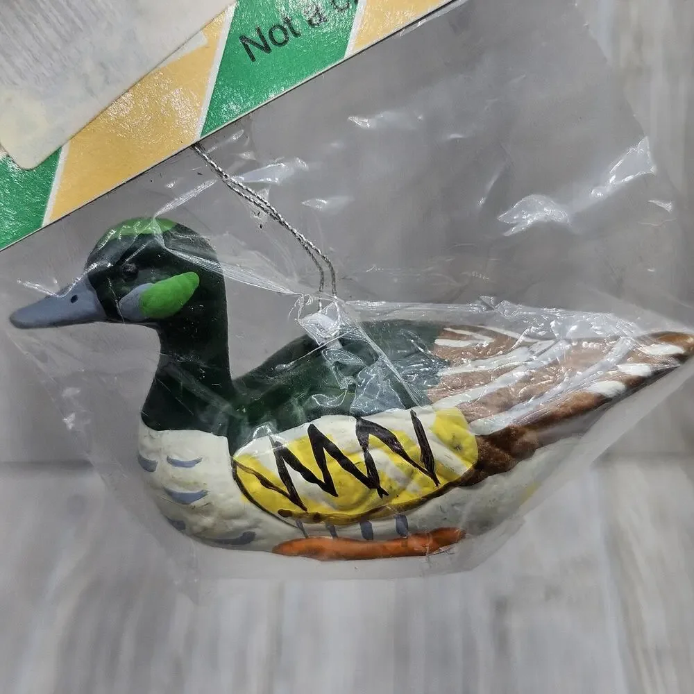 Vintage 1986 Duck Ornament Pair Hand Painted Christmas Decoration Seasonal Lot‎